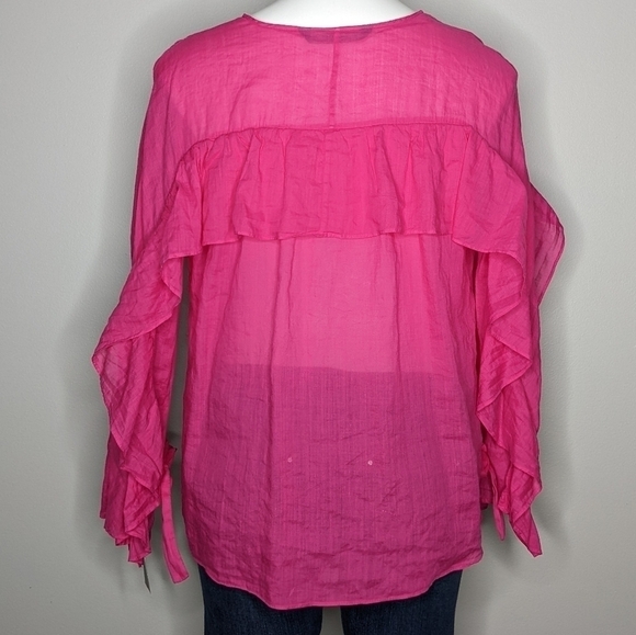 ✨3/$15 NWT Zara pink ruffle sleeve button up blouse XS - Picture 4 of 8